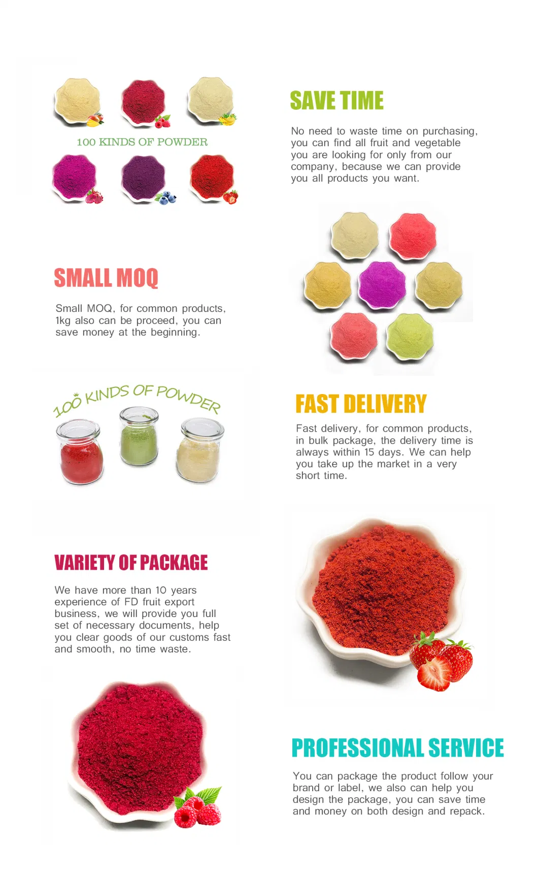 Ttn 100% Natural Freeze Dried Fruit Powder for Beverage Juice Bubble Tea Smoothies 40 Kinds Flavor